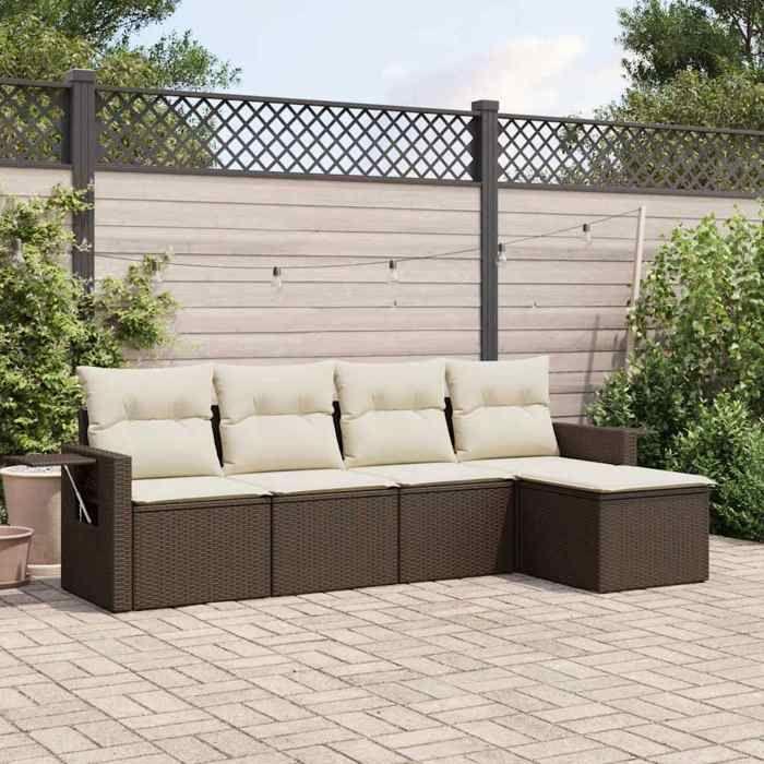 VidaXL Salon de Jardin avec Coussins 5 pcs, Canapés de Terrasse, Ensemble de Meubles de Patio, Mobilier d'Extérieur, Marron 3220092
