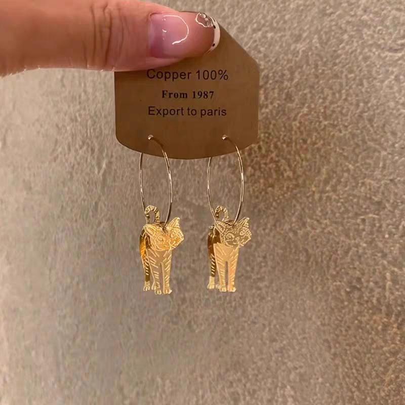 

Exquisite Geometry Round Cute Cat Animal Earrings For Women Golden Party Dangle Earrings For Women