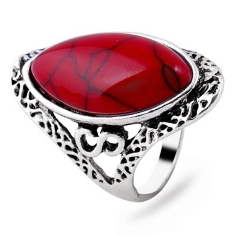 Ofertas Vintage Bohemian Style 6 Colors Oval Stone Finger Rings Zircon for Women Engagement Wedding Bridal Size 6 -11