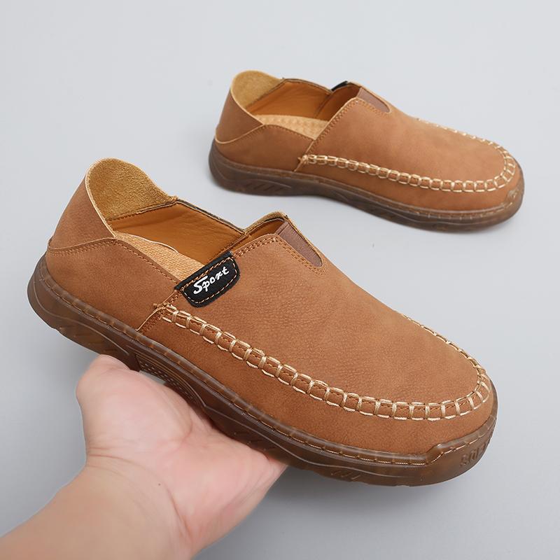 Men's Casual Fashion Shoes Slip-on Leather Shoes Hand-stitched Casual Walking Shoes Loafers Breathable Driving 38-47