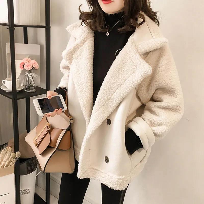 Lamb Coat Women Winter Wool Thickened Fur Windproof Casual Zipper Waterproof Thickened Fleece Coat