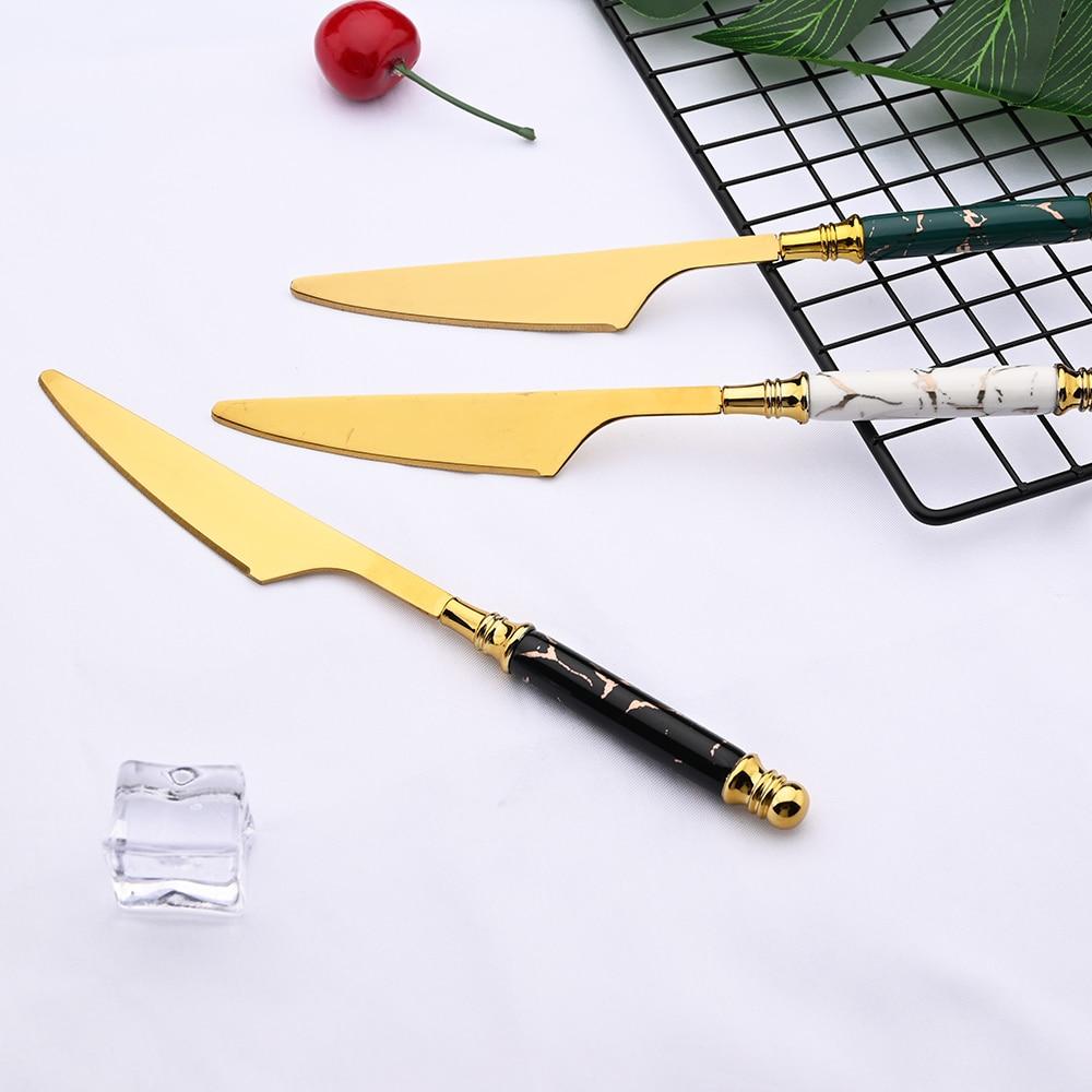 24-teiliges Besteck-Set mit Keramikgriff, Edelstahl-Besteck-Set, goldfarben, hochglanzpoliert, Messer, Gabel, Dessertlöffel, Geschirr für Zuhause und Hotel