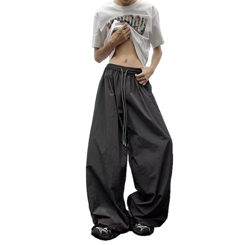 Vintage Pleated Quick-drying Paratrooper Pants Men's Loose Casual Wide-leg Pants Hip-hop Versatile Solid Color Scimitar Pants