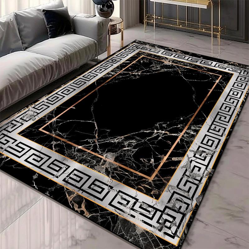 Modern Living Room Decoration Thick Short Plush Area Rug Luxury Marble Pattern Carpet Non-slip Bedroom Lounge Sofa Floor Mat
