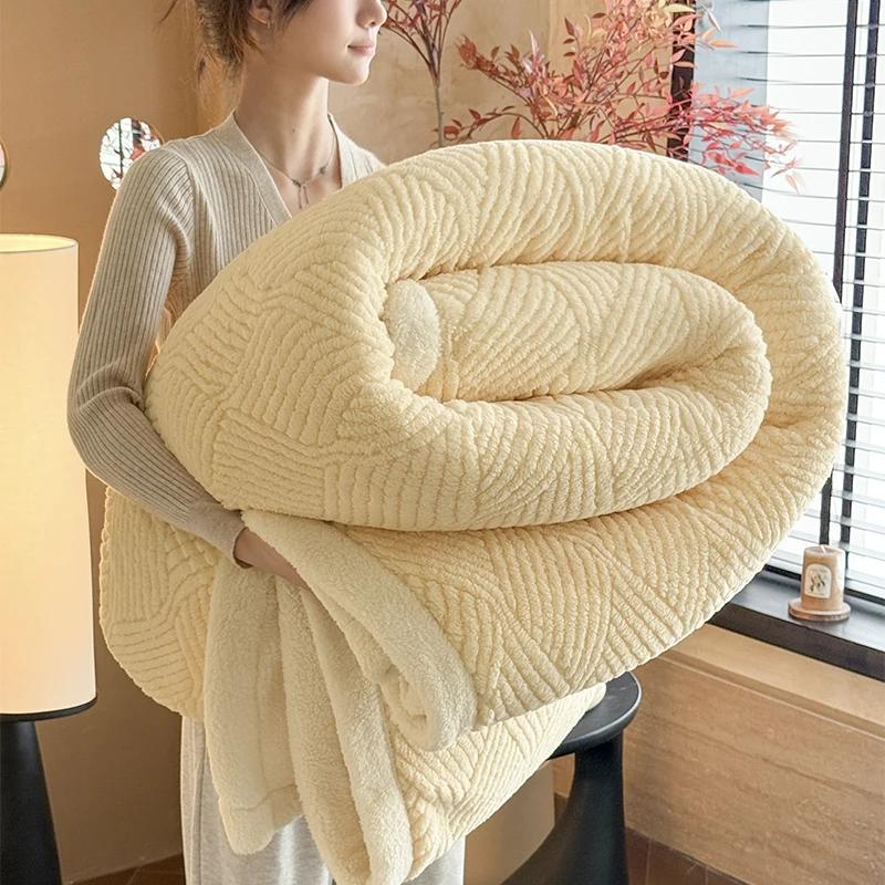 Solid Warmth Jacquard Autumn Winter Blanket Thickened Warm Multi-functional Sofa Blankets Skin Friendly Comfortable Nap Blanket