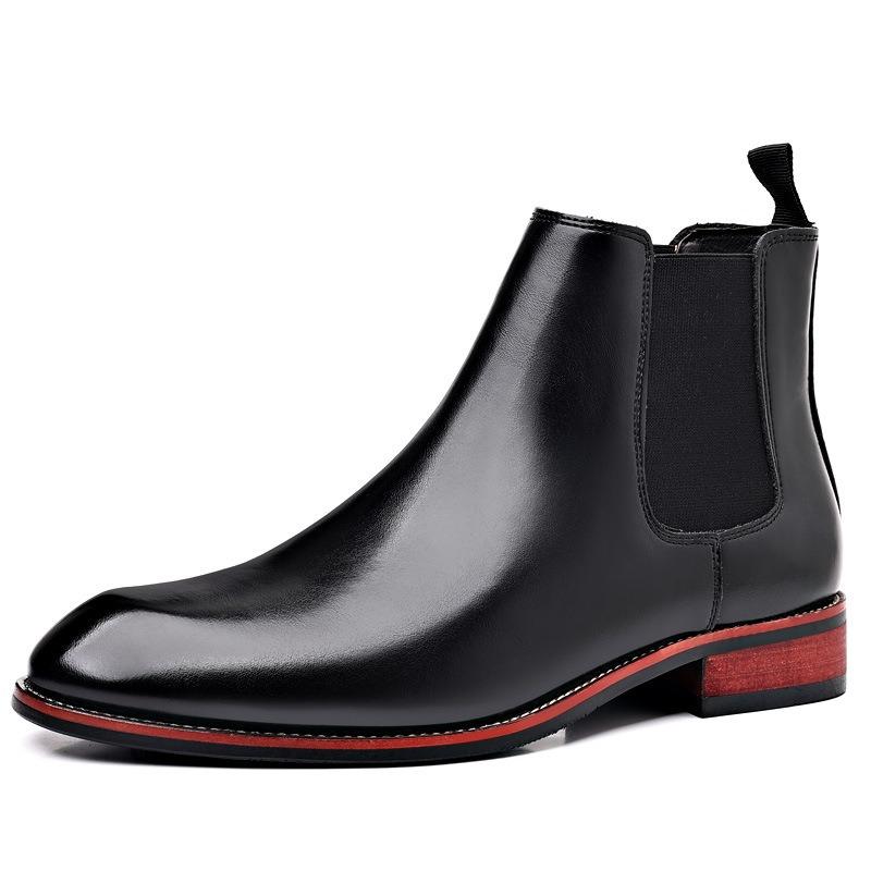 Heren Leer Chelsea Boots Puntige Neus Zakelijke Elegante Enkellaarzen Hoge Casual Instappers 44 black