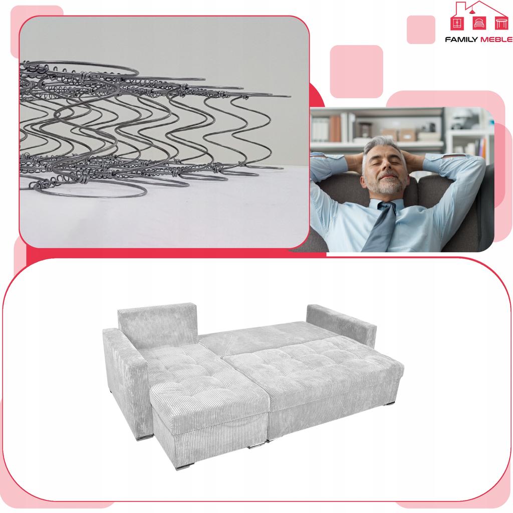 Narożnik Bonito rozkładany z funkcją spania Family Meble sztruks szary