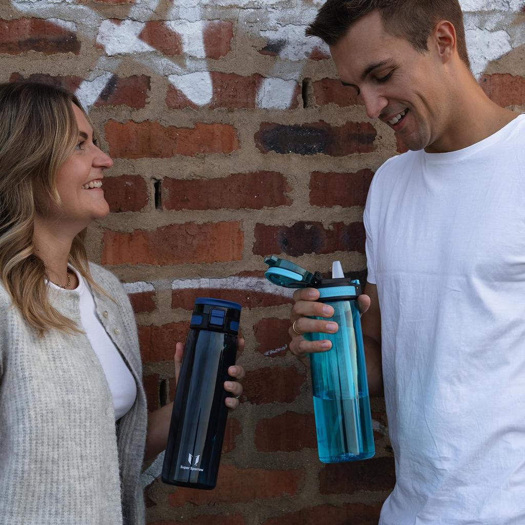 Super Sparrow Water Bottle - 1L - Made with American-made Tritan BPA-Free Straw - Suitable for Sports, School, Baseball, Outdoor Activities, Camping,