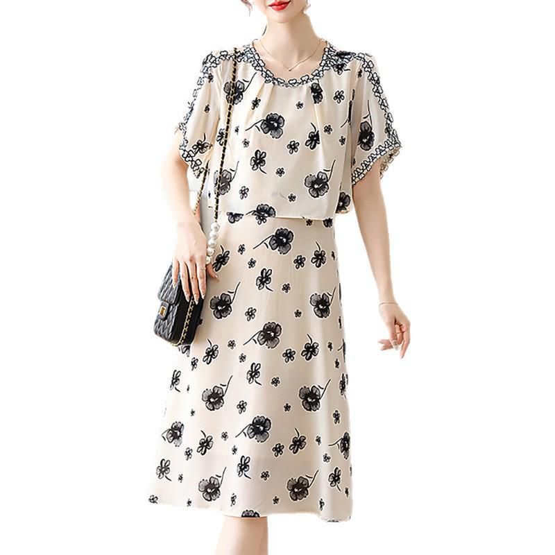 Elegant Chiffon Dress for Young Mothers - 2026 Summer Fashion, Age-Reducing Two-Piece Skirt for Middle-Aged Women