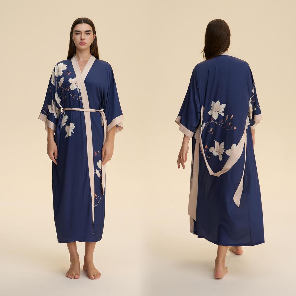 Yaoting Satin Plus Size Women's Long Sleeve Pajamas and Bathrobe Set - Spring/Fall Collection WP5021