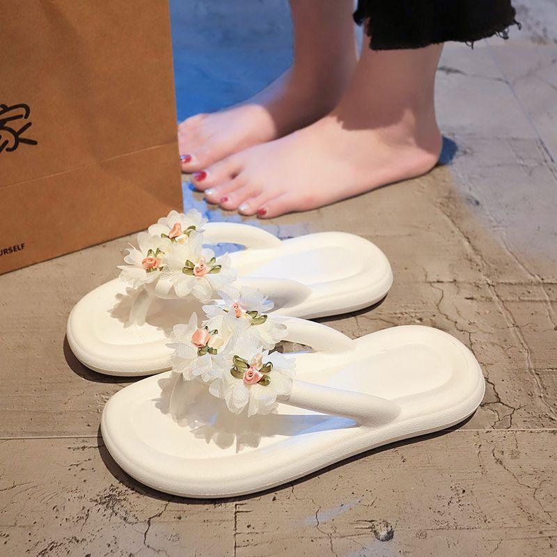 White Woman Flip Flops Slippers Flowers Sandals Soft on Beach Shoes for Women Casual New Collection Eva Summer Sale Shoe Slides