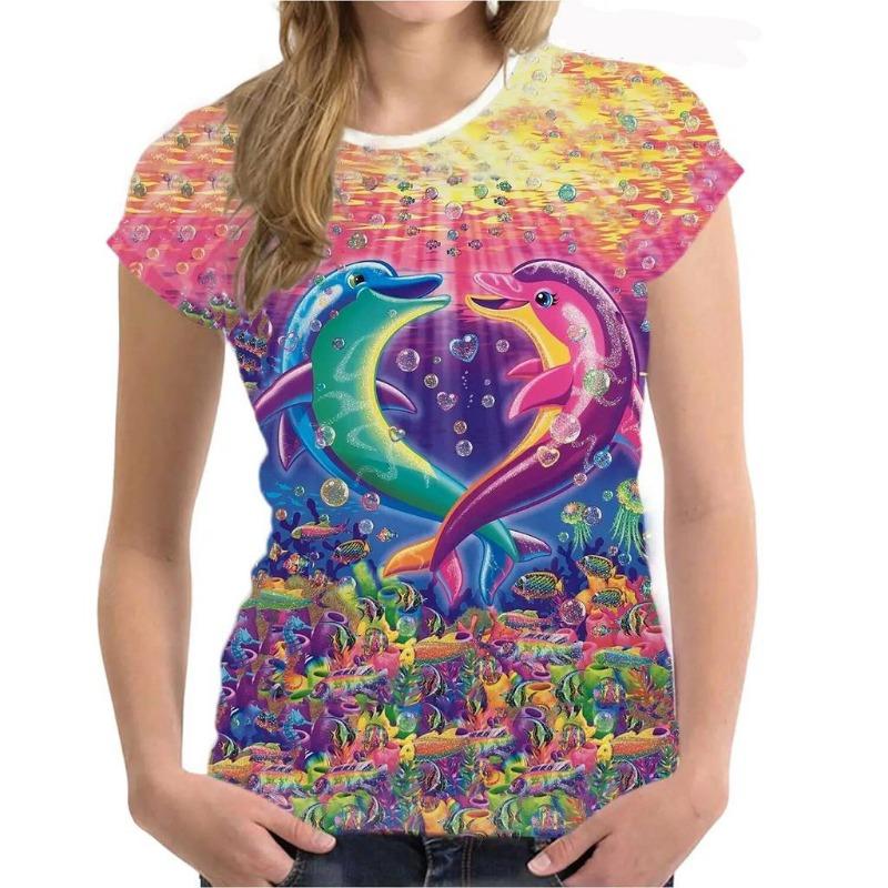 Women's T Shirt Dolphin Animal 3D Print Tee Summer Fashion Casual O-Neck Short Sleeve T-Shirts Y2k Tops Harajuku Female Clothing