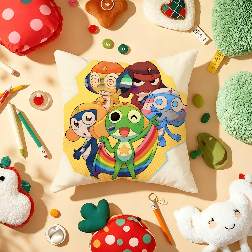 Funny Cartoon Keroro Gunsou Frog Cushion Cover Plush Fabric Soft Double-Sided Printed Sofa Warm Winter Home Gift Pillow Cover