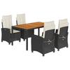5 Piece Outdoor Dining Set with Cushions Black Poly Rattan