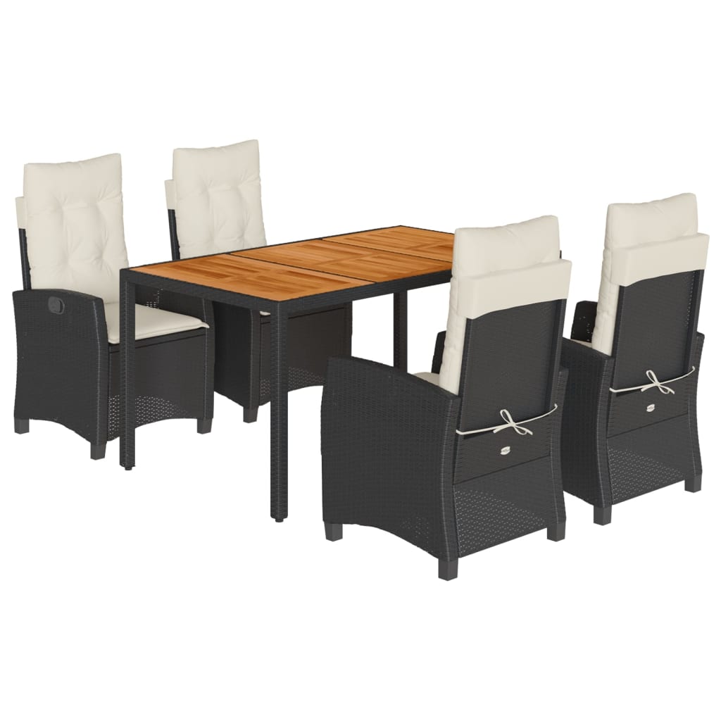 5 Piece Outdoor Dining Set with Cushions Black Poly Rattan