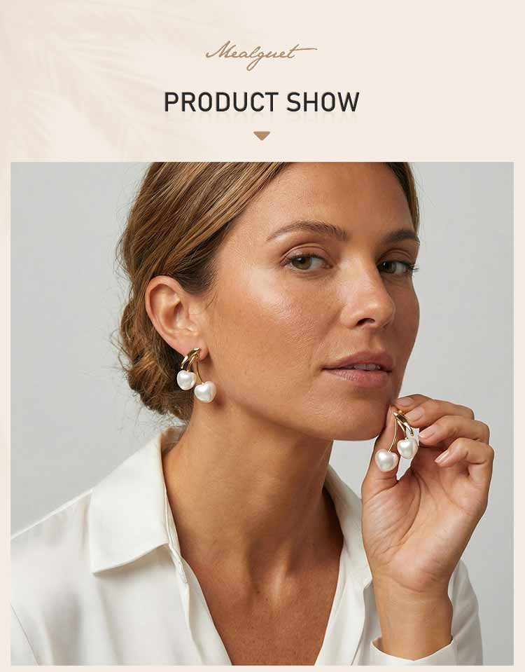 18K Gold Plated Pearl Cherry Earrings, Hypoallergenic Waterproof Stainless Steel, Elegant Jewelry for Women, Cute Fruit Studs