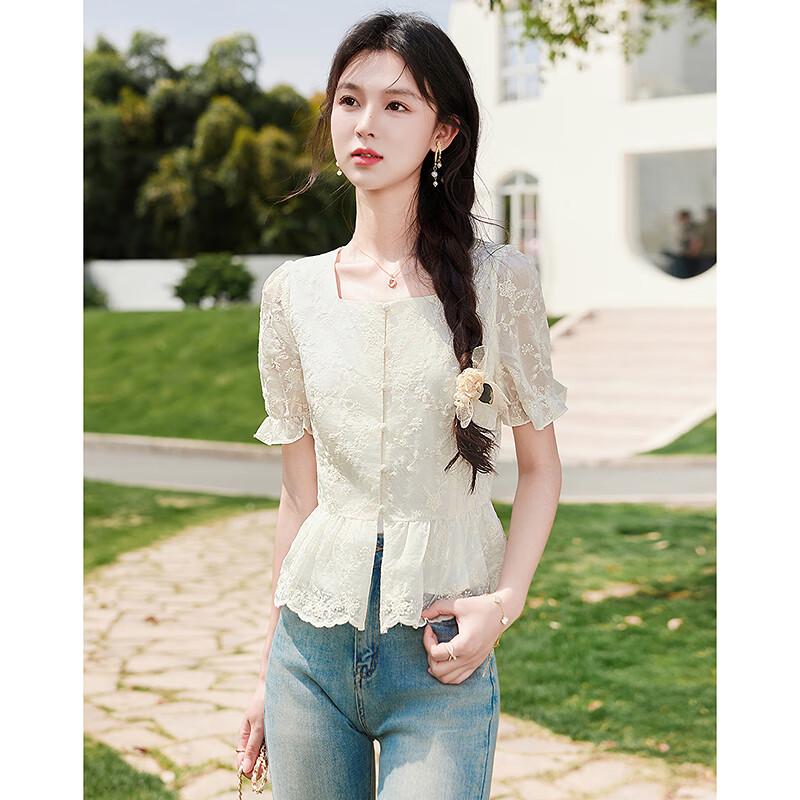 Sisui Nianhua Summer Square Collar Puff Sleeve A-Line Dress