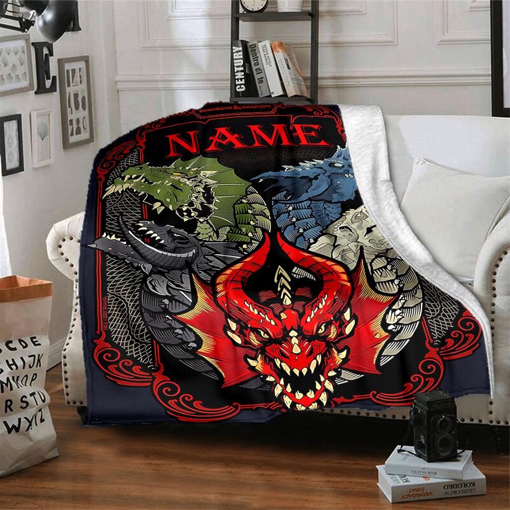 Customiz Name Personality Dungeons & Dragons (4) Blanket Soft &Warm Sofa Office Bed Travel Lunch Break Blanket, Gift Suitable for All Seasons