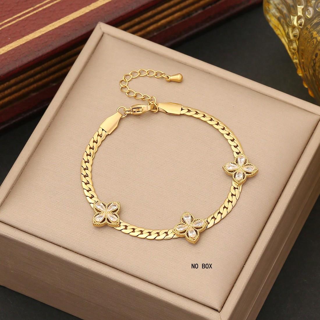 

1 шт. Браслет из нержавеющей стали с цветочной отделкой из кубического циркония, подходит для женщин для повседневной носки, на День святого Валентина, маме, матери, День матери, подарок one-size золотой