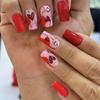 24pcs Valentine's Day Press On Nail Medium Square Shape Acrylic False Nail With Heart Designs Stick On Nail For Women
