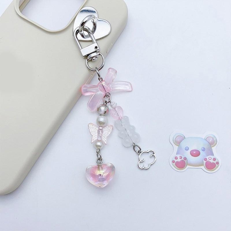 Modischer Herz-Schmetterling-Schleifenknoten-Anhänger Süßes Handy-Lanyard Taschen-Dekoration Tragbares Hänge-Lanyard für Mädchen Frauen