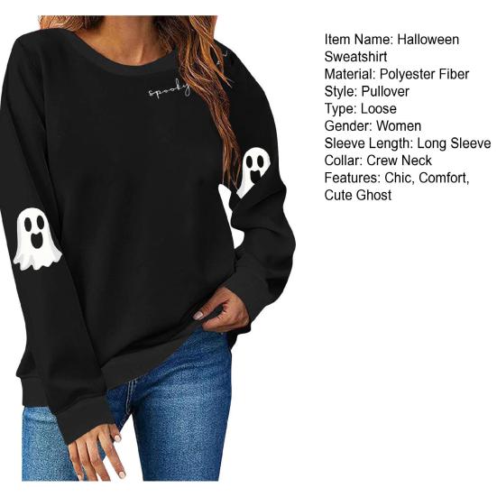 Halloween Sweatshirts für Damen Gruselige Saison Grafik Niedlicher Geist Pullover Langarm Rundhals Tops