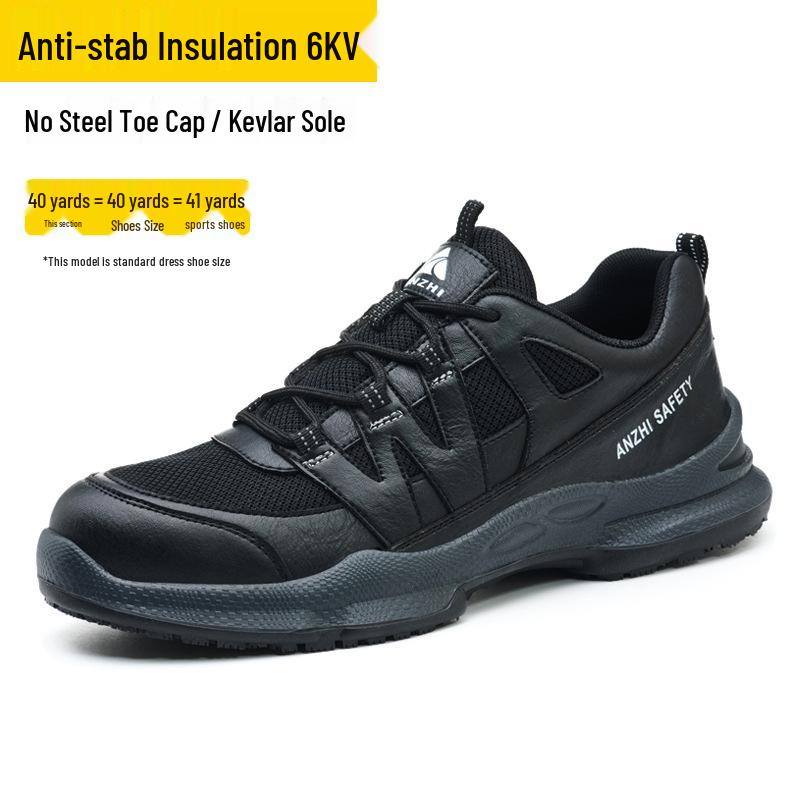 Anzhi Men's Black Low-Top Safety Shoes: Anti-Smash, Anti-Puncture, Breathable, Non-Slip, Wear-Resistant for Summer Construction.