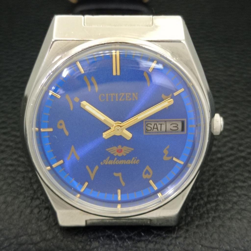 USED VINTAGE CITIZEN AUTOMATIC 8200 JAPAN MENS ARABIC BLUE DIAL WATCH a434804-2 R123-a434804