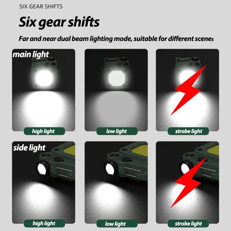 MINI LED Flashlight Keychain Light Super Bright COB Torch USB Rechargeable Work Light with Magnet Outdoor Camping Fishing Lamp