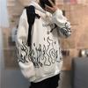 Sudadera con Capucha para Hombre Otoño Estampado de Llamas Sombrero con Capucha Manga Larga Suave Cálida Holgada Estilo Hip Hop Sudadera de Invierno para la Escuela