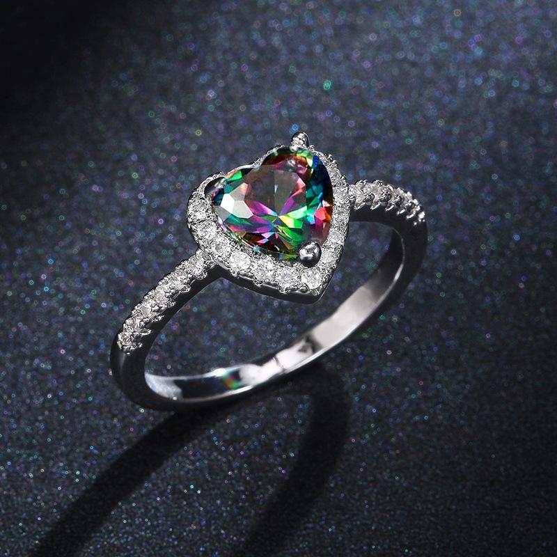 2026 Peach Heart Ring Ladies, Love Shaped Zircon Diamond Copper Silver Plated Fashion Jewelry