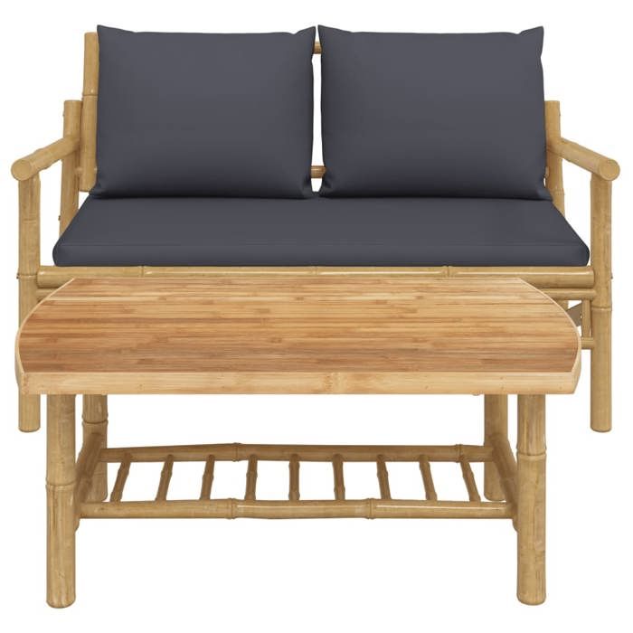 VidaXL Salon de jardin 2 pcs avec coussins gris foncé bambou, ensemble de salon de jardin, salons de patio, siège de jardin, 363465