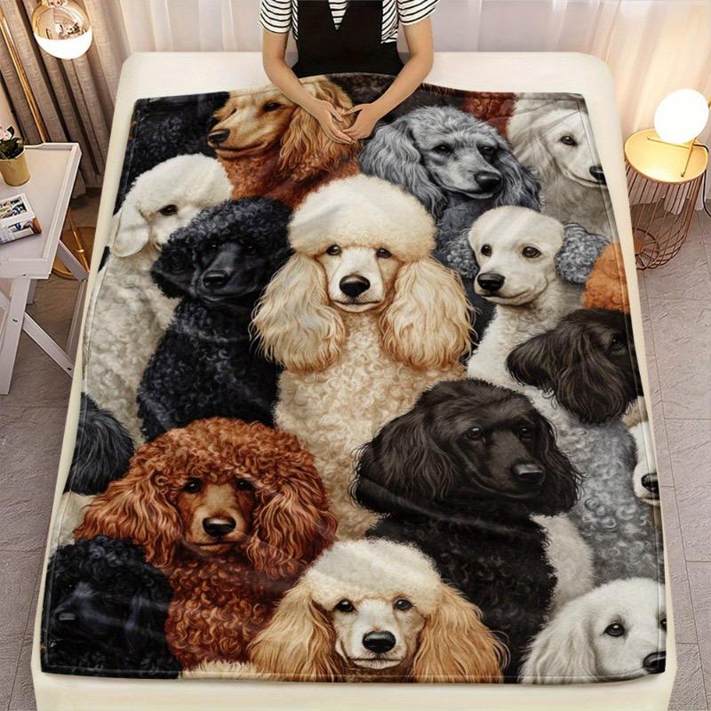 

1 шт. Плед с принтом пуделя - Мягкий фланелевый легкий покрывало для кровати на все сезоны с породами пуделей 75x90cm