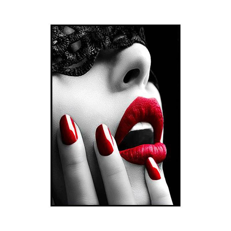 Modern Black and White Sexy Smoking Women with Red Lip Hat Canvas Painting Wall Art Pictures for Living Room Cuadros Home Decor