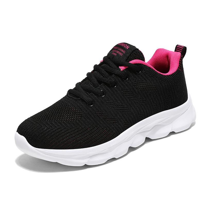 Brand Shoes, Sports Shoes, Spring and Autumn New Mesh Breathable Flat-soled Running Shoes, Lightweight Black Shoes