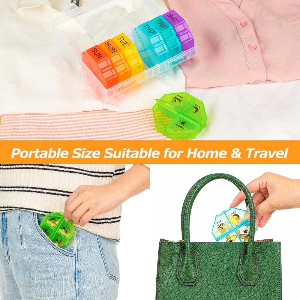 Portable Travel Weekly Pill Organizer Box Case 4 Times A Day 28 Extra Large Compartments Organizer Container for Vitamin Fishoil