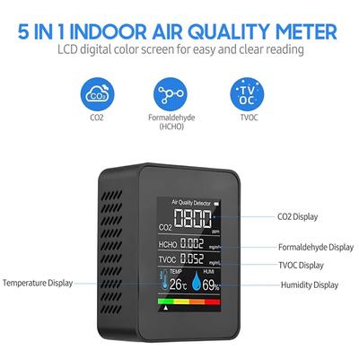 Multifunkční měřič CO2 5v1 Digitální měřič teploty a vlhkosti Oxid uhličitý TVOC HCHO detektor kvality vzduchu