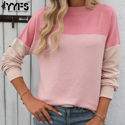 Women's Fashion Casual Spring Fall Colour Block Print Long Sleeve O-Neck Blouses & Shirts
