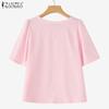 ZANZEA Women Casual Round Neck Solid Color Short Sleeve T-shirts