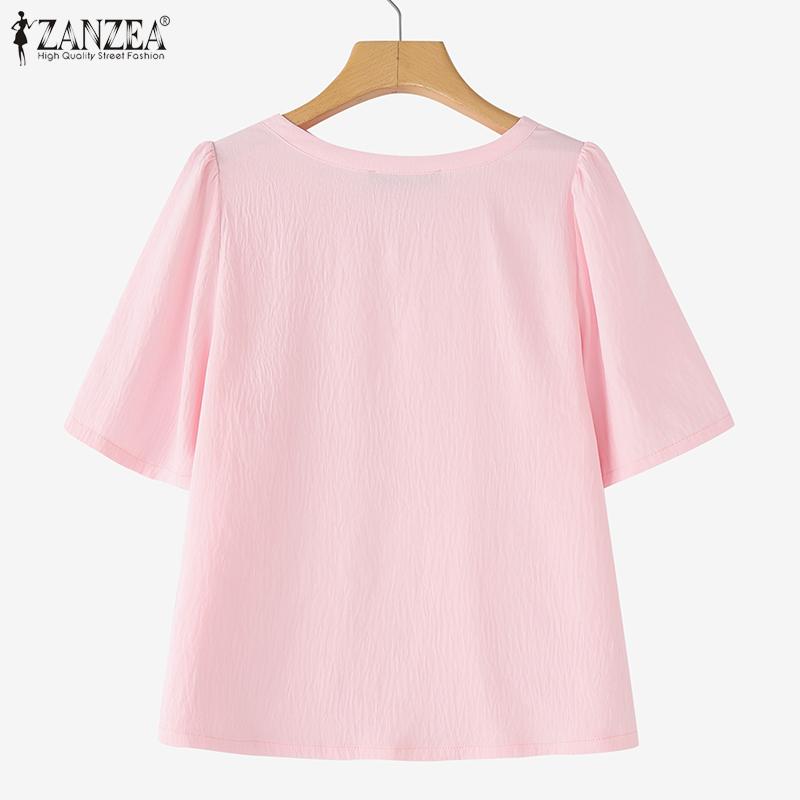 ZANZEA Women Casual Round Neck Solid Color Short Sleeve T-shirts