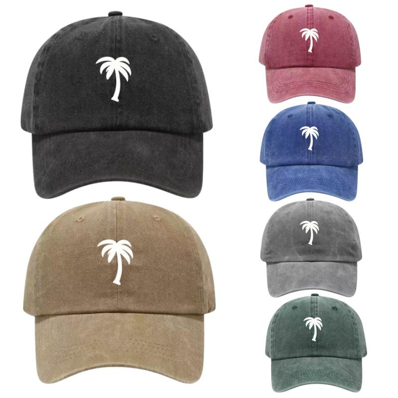 Palm Tree Printed Washed Cotton Adjustable Baseball Cap Classic Snapback Dad Hat Breathable Hat Golf Fishing Outdoor Sun Cap