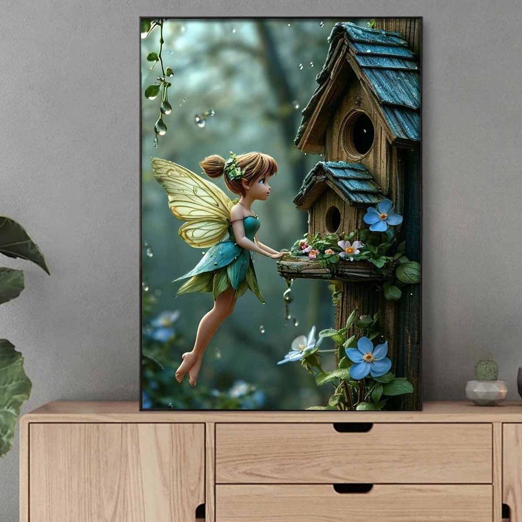Diamond Mosaic Colorful Diamond Painting Tinker Bell and The Bird's Nest Full Round Embroidery Cartoon Creative Hobbies Wall Decor