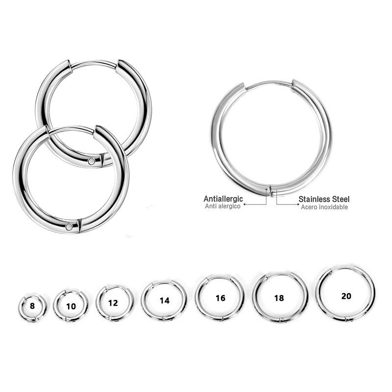 2pcs Classic Simple Glossy 8-20mm Circle Hoop Earrings For Women  Gold and Silver Two-color Stainless Steel Unisex Jewelry Gift