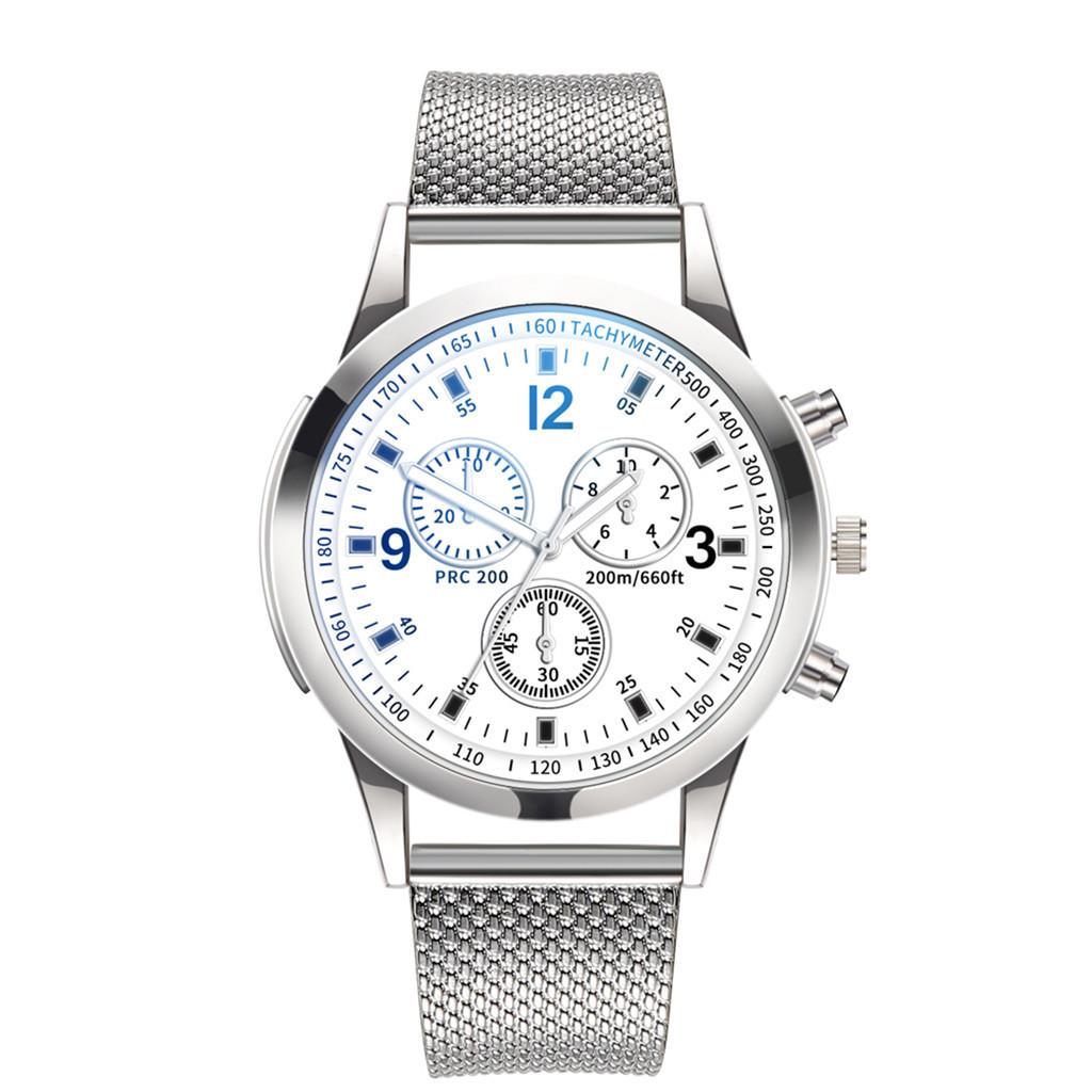 Colorful Blue Light Glass Three-Eye Steel Belt Watch, Men'S Quartz Watch Gift Men'S Watch