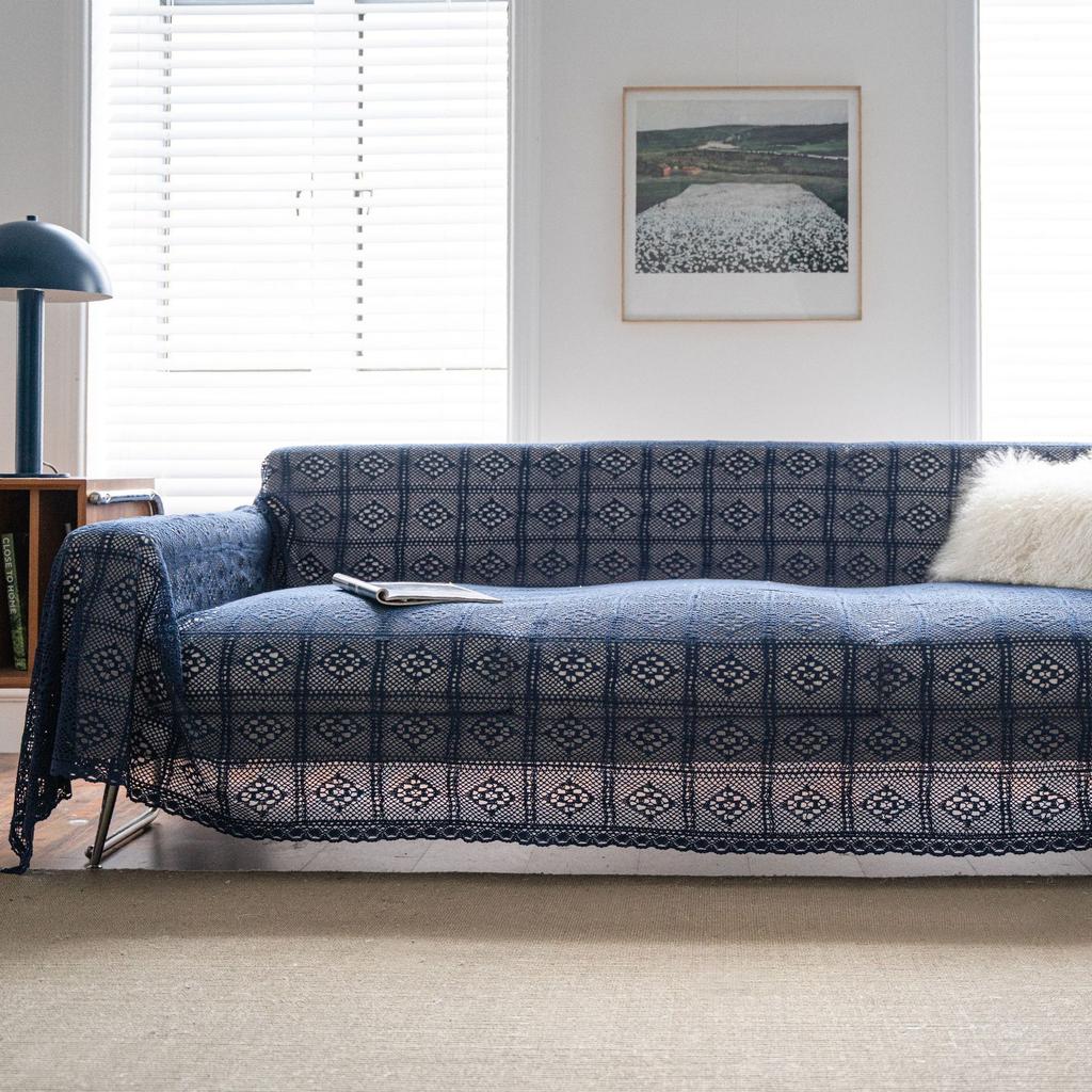 Sofa Towel Multifunctional Cover Retro Cotton Thread Hollowed Out Retro Green