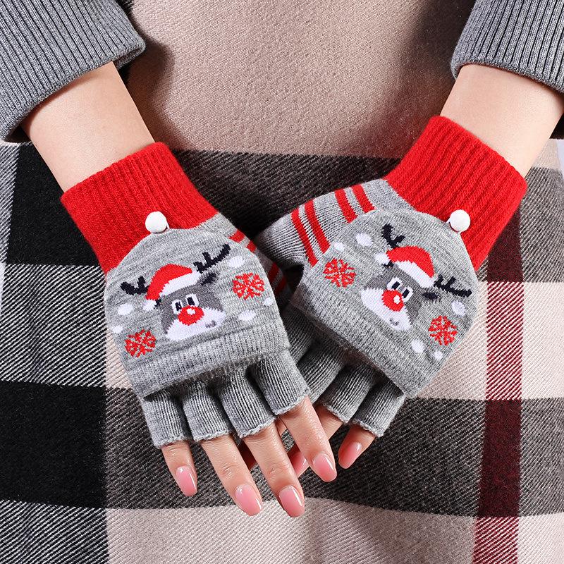 Crochet Flip Top Gloves Winter Women Warm Half Finger Gloves Thick Keep Warm Fingerless Gloves Christmas Knitted Gloves Soft