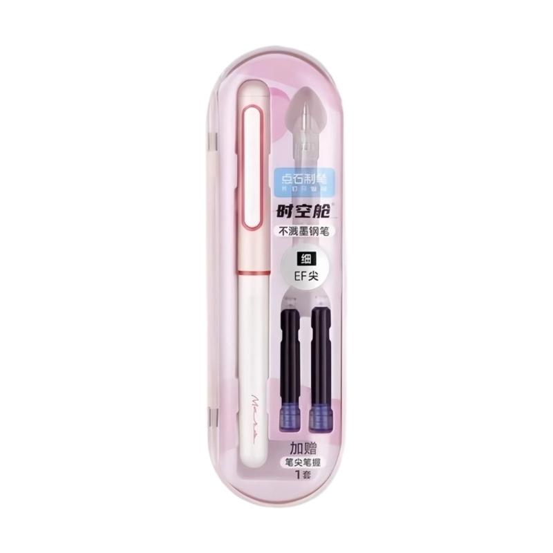 Ergonomic Fountain Pen With 2 Inks Cartridges EF Tip Fountain Pen For Students Beginner Daily Writing Note Taking розовый