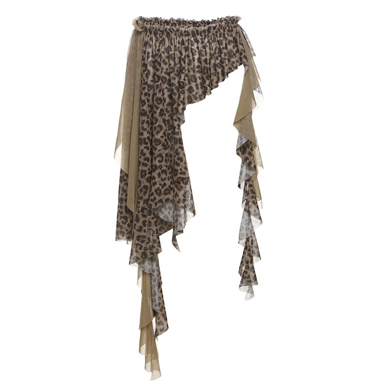 

# Sisjuly# Pull Kuyabi Hiphop Leopard Print Print Tassel Skirt Women Fashion Irregular All-Match Waist Seal Brown A