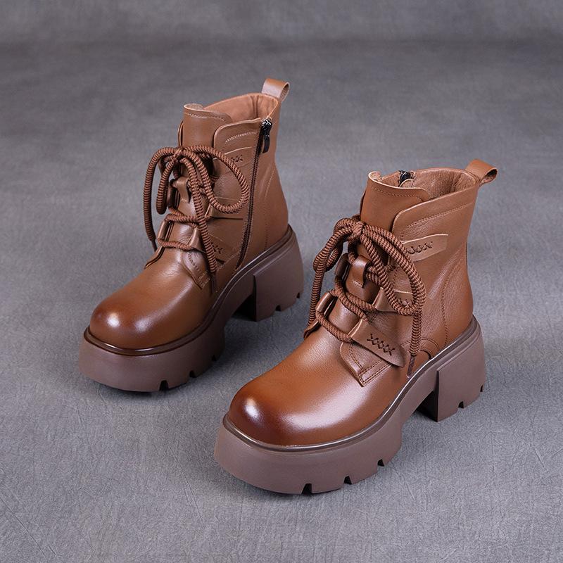 

First layer cowhide Martin boots women s autumn and winter 2025 new lace-up leather platform muffin leather boots women s short boots 40