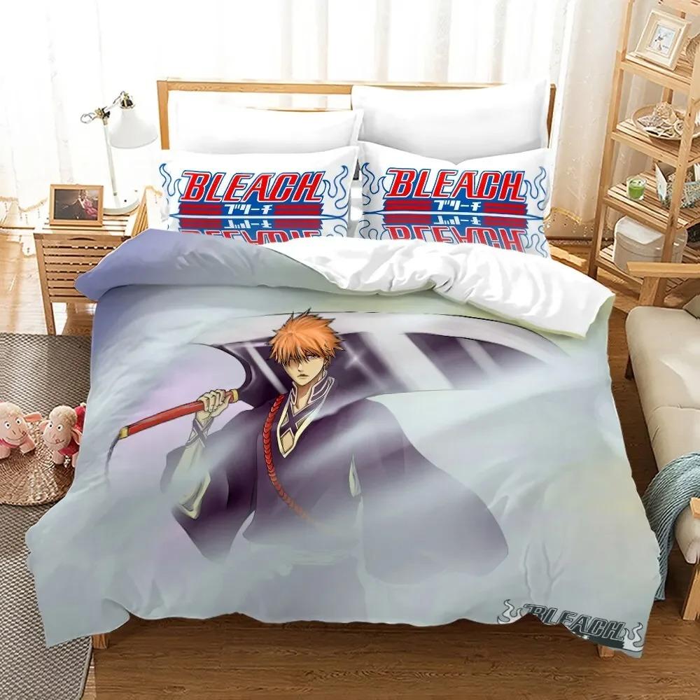 Anime Bleach Kurosaki Ichigo Bed Cover Pillowcase Bed Cover Package Double Size Single Size Full Queen Size King Size Adult Kids Bedclothes Quilt